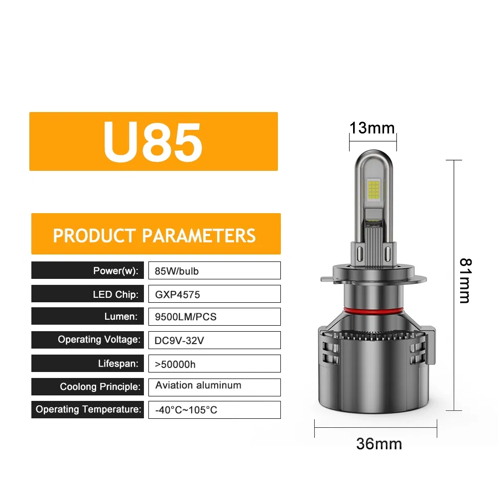 BKR Car LED Light High Power 170W Bulb, H1/H4/H7 Auto Headlight Lamps