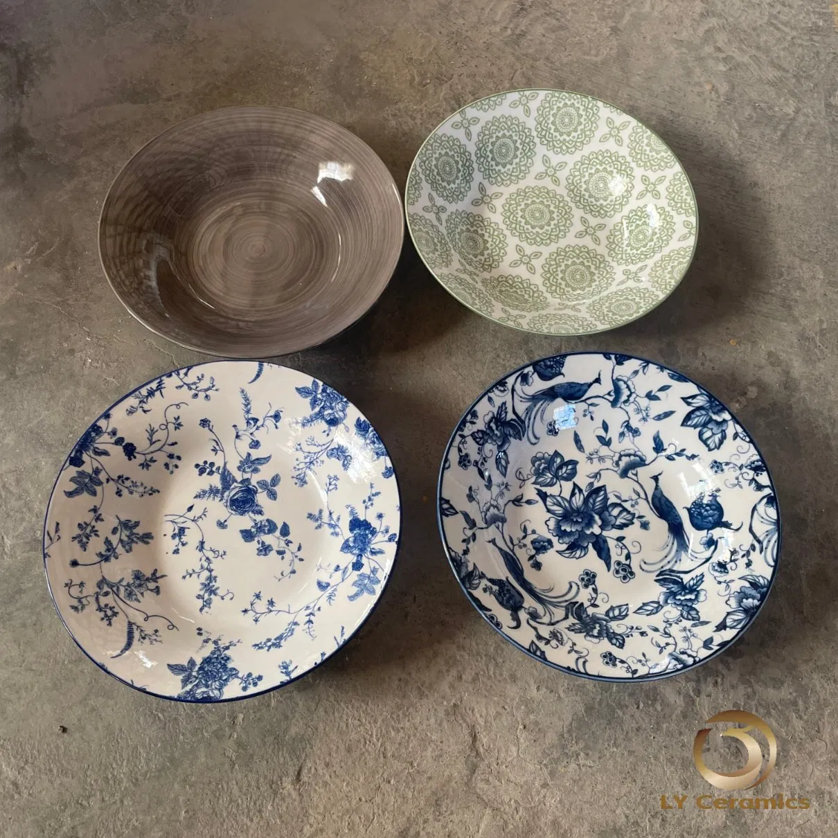 Eco-Friendly 8"Soup Plate Pad Printing Many Designs Porcelain Ceramic Kitchenware Tableware