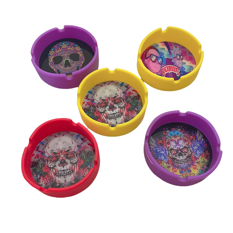 Printed Logo Office Home Use Resistant Falling Anti-Scalding Easy Clean Silicone Ashtray