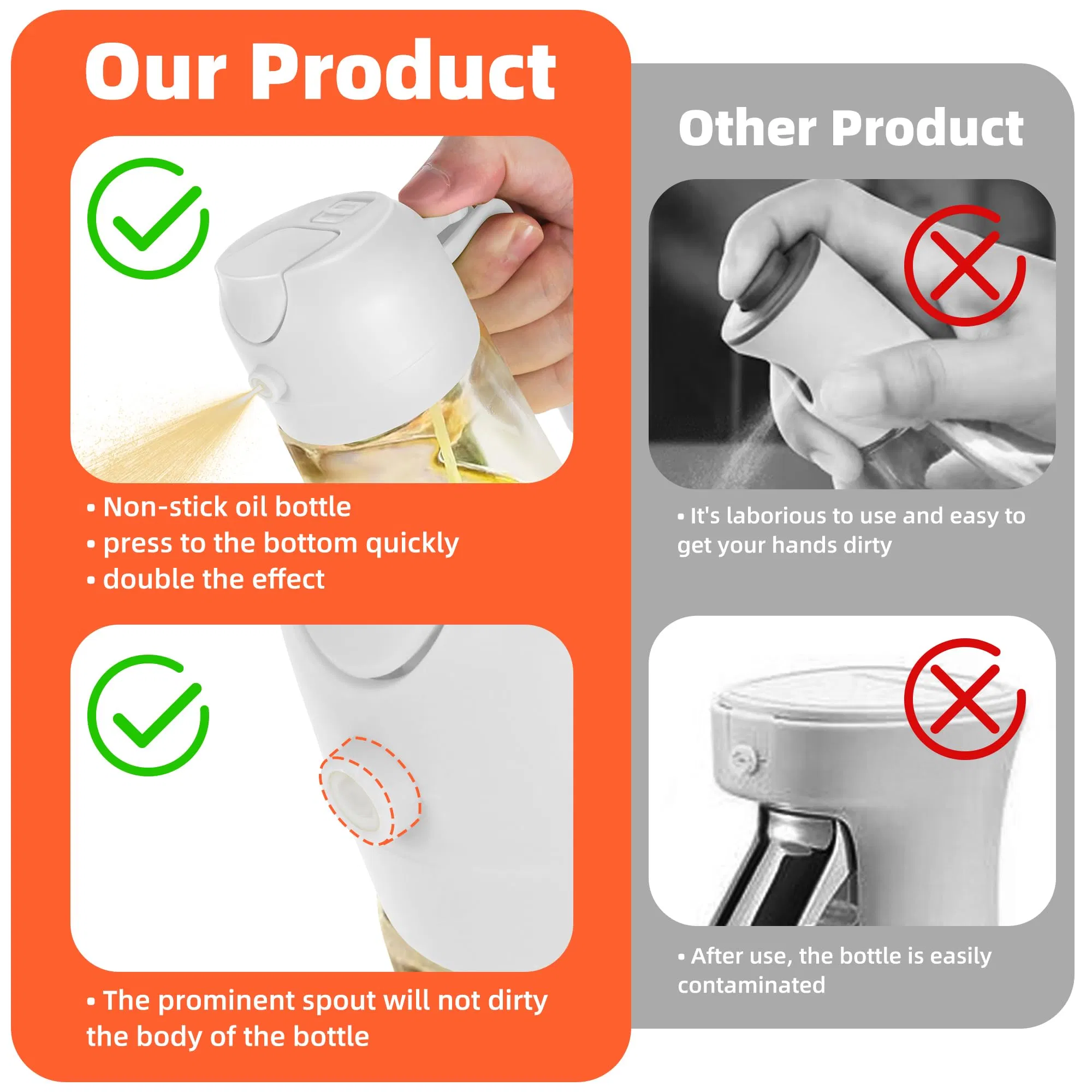 2025 2 in 1 470ml 16oz Portable Kitchen Cooking Glass Bottle Oil Spray Mist Dispenser and Olive Oil Sprayer with Pour Spout