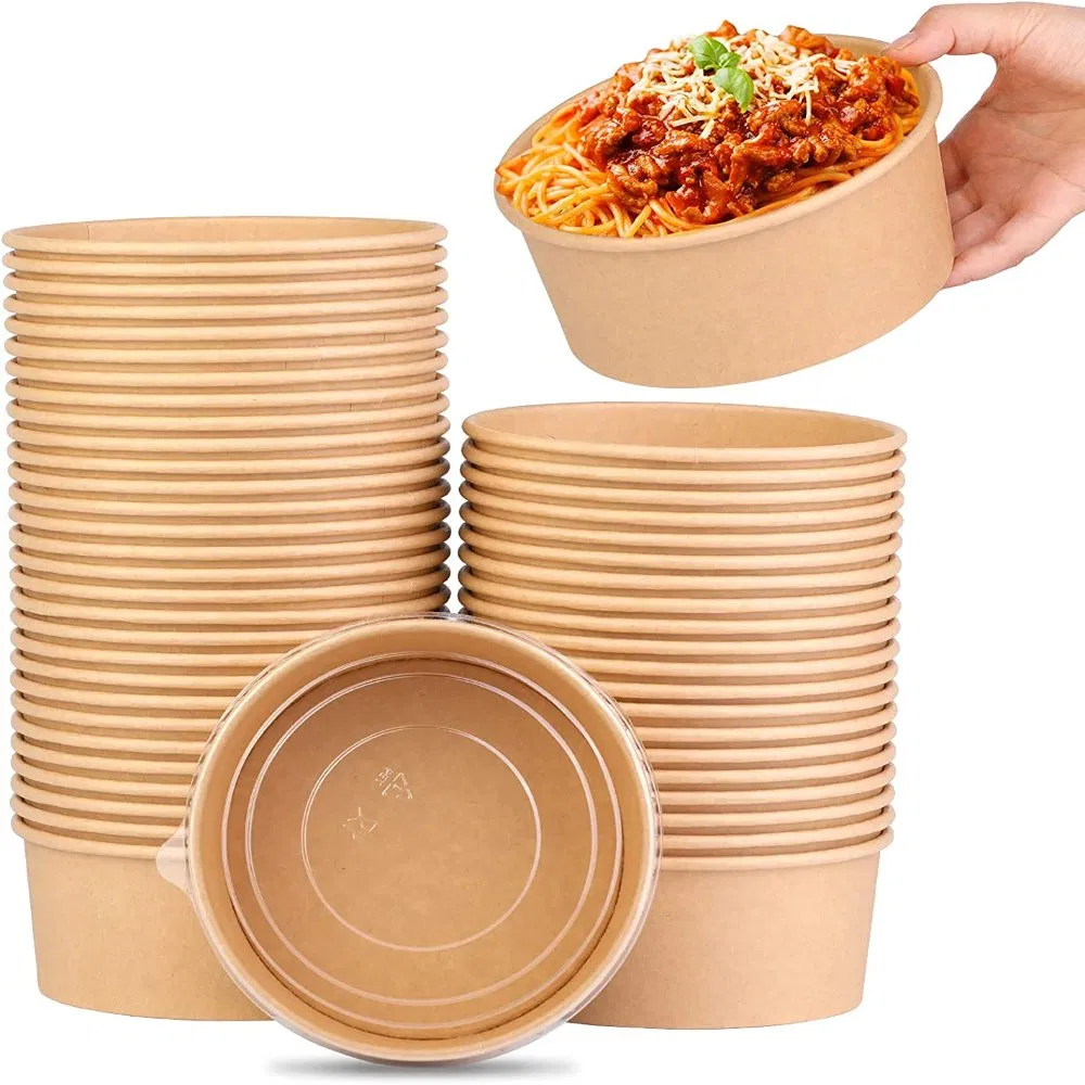 500ml 750ml 1000ml 1100ml 1300ml Disposable Food Container Custom Printed Take Away Kraft Paper Salad Bowl with Lids