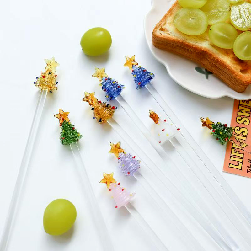 OEM Unique Christmas Tree Shape Glass Stirring Stick for Honey Coffee Tea Mixing