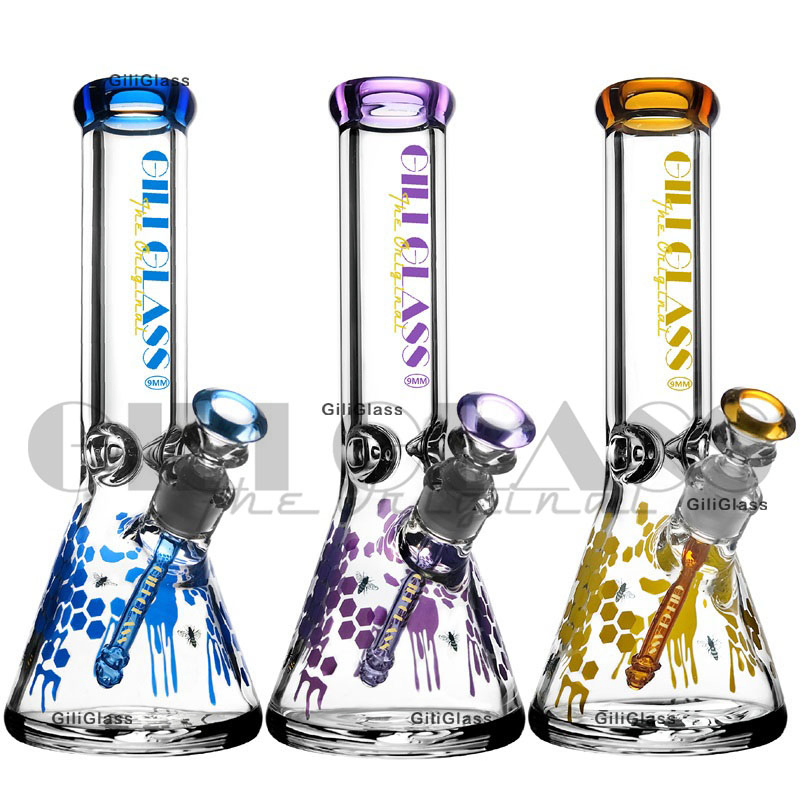 Heavy 9mm Thick Giliglass 12 Inches Tall Heady Smoking Water Pipe DAB Rig Oil Rigs with Bowl or Quartz Banger Colorful Downstem Hookah