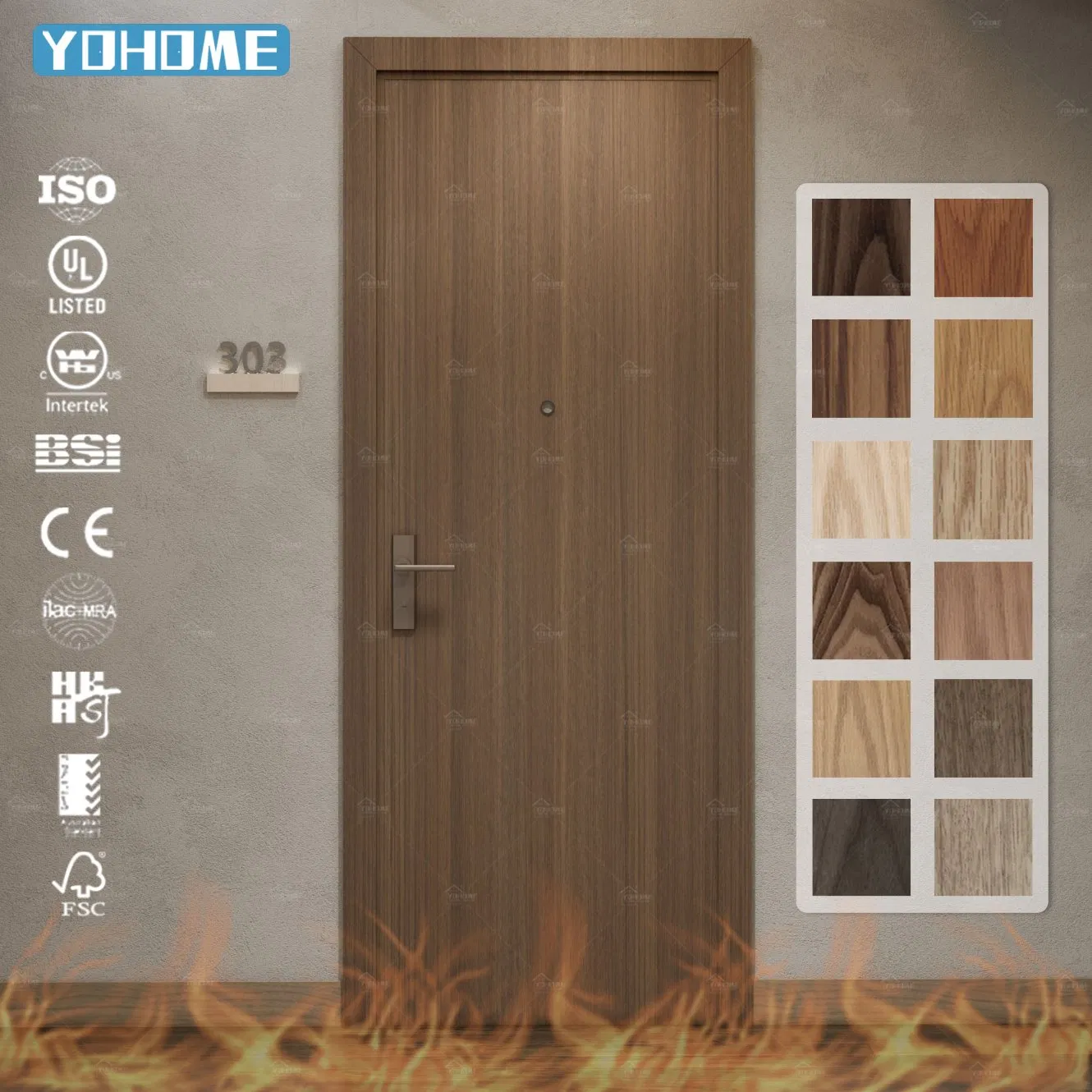 England Fire Door Factory Custom Modern Fd30 Fd60 Wooden Hotel Apartment Oak Veneer 44mm Thick Internal Doors