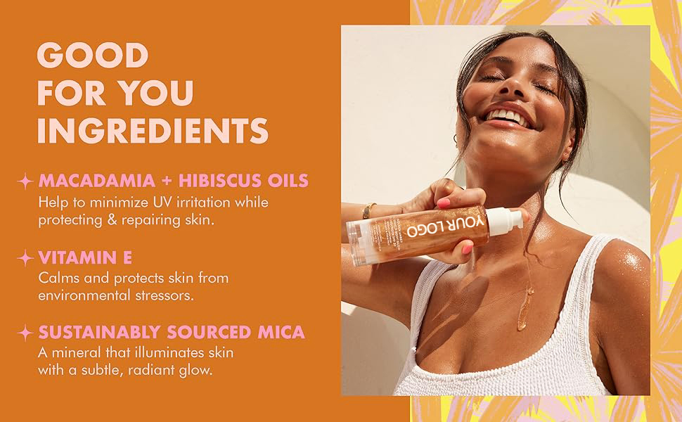 Beauty Cosmetics Skin Care SPF 45 UV Protection Sunscreen Amber Gold Shimmer Mica Sun Shield Body Glow