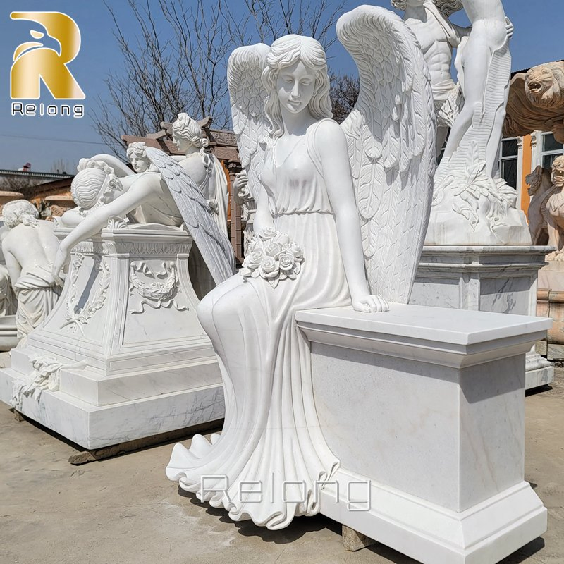 White Marble Carving Angel Sculpture Monument Headstone for Cemetery