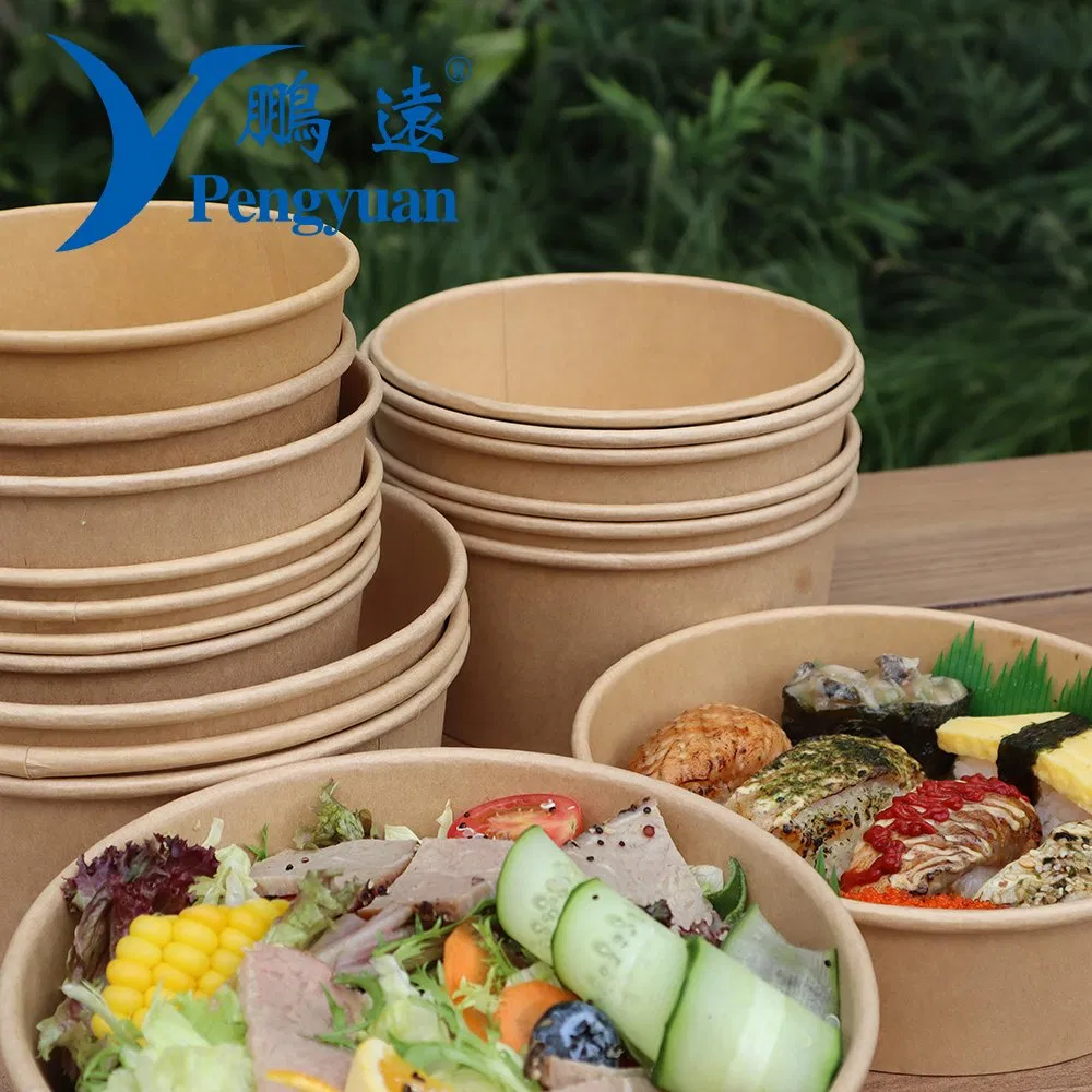 Biodegradable Disposable 1300ml Kraft Paper Salad Box Food Packaging Bowl for Food Takeaway