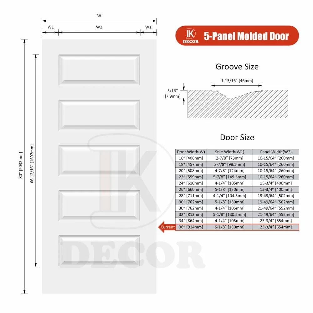 Cheap Price 5 Panel Internal White Primed Wooden HDF Door