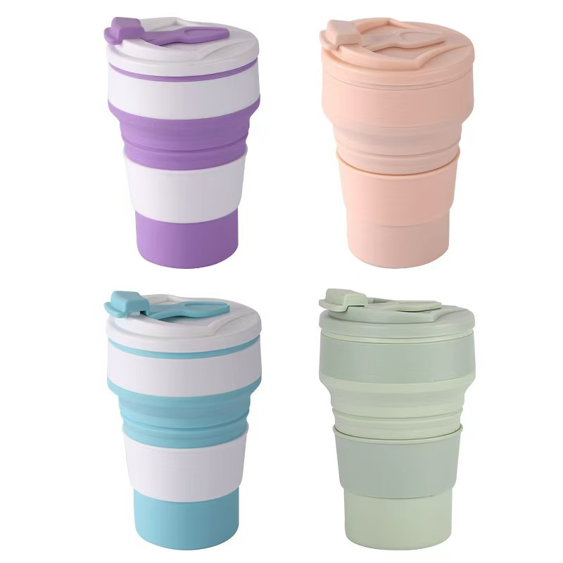Portable Foldable Travel Folding Silicone Coffee Tea Beer Mug with Lid