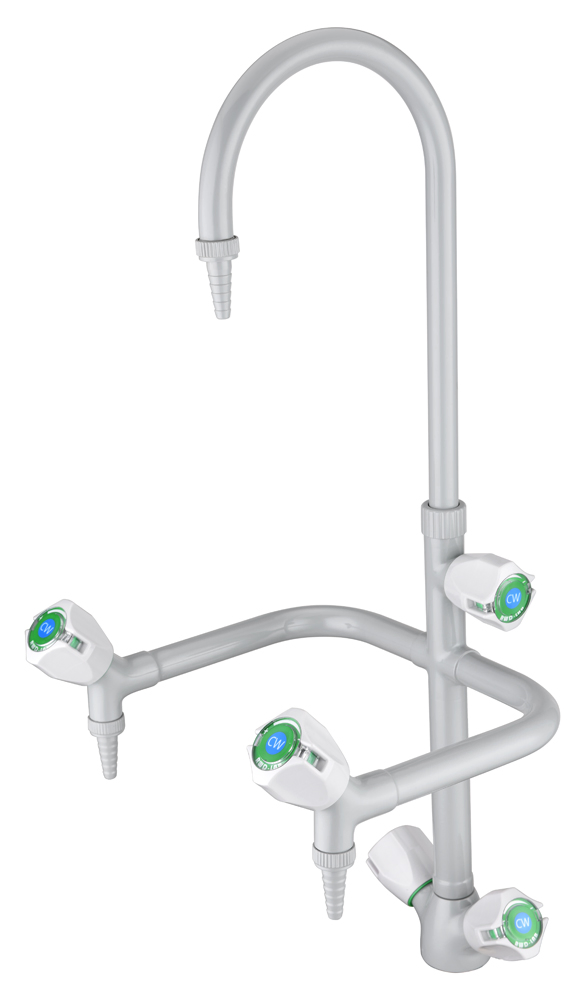 Лабораторный кран смеситель горячей и холодной воды с тремя выходами