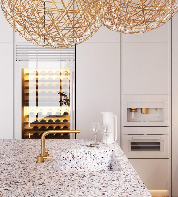 Restaurant Granite Chips White Terrazzo Kitchen Countertops Benchtops