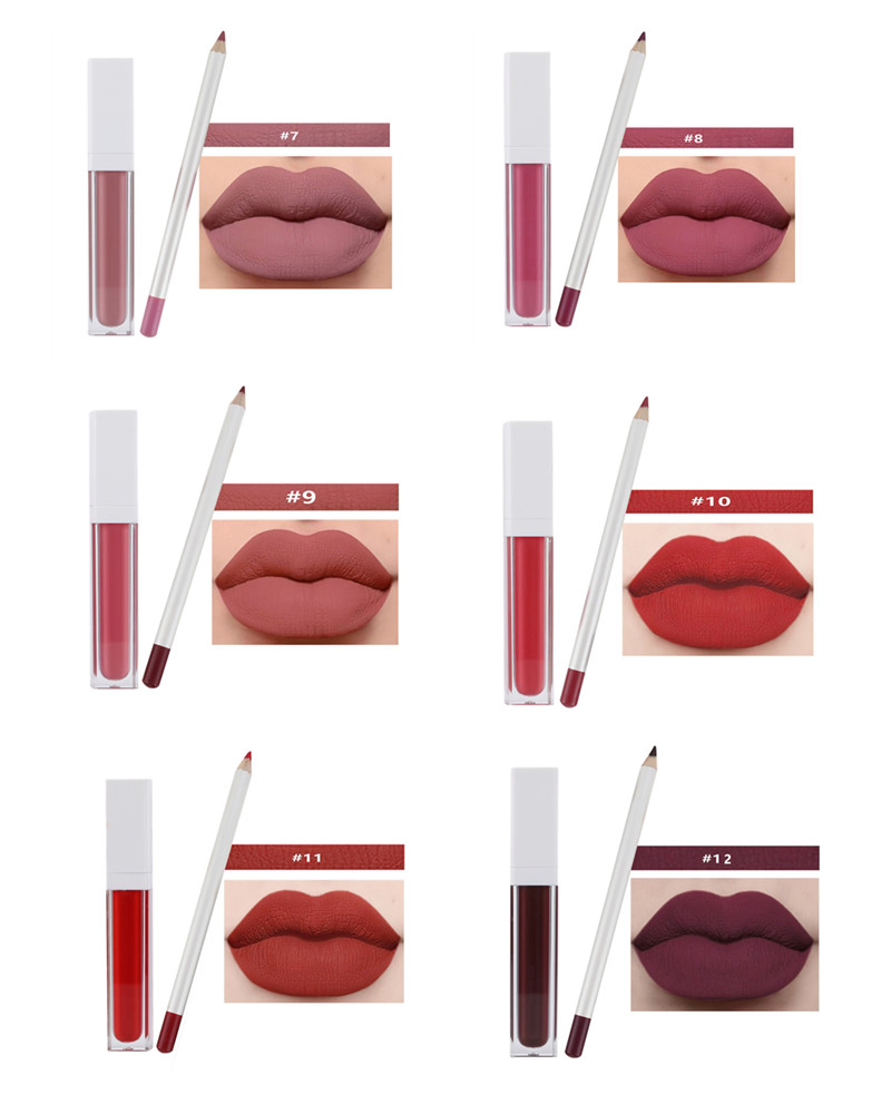 2PCS\Set Lips Makeup Kit Waterproof Long Lasting Liquid Lipgloss Lipstick with Lipliner Pencil Makeup Set