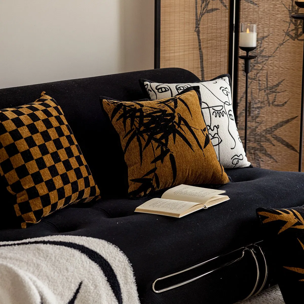 Chenille Jacquard Pillow Cover Bamboo Embroidered Cushion Cover Hotel Home Decoration Throw Pillow Cover