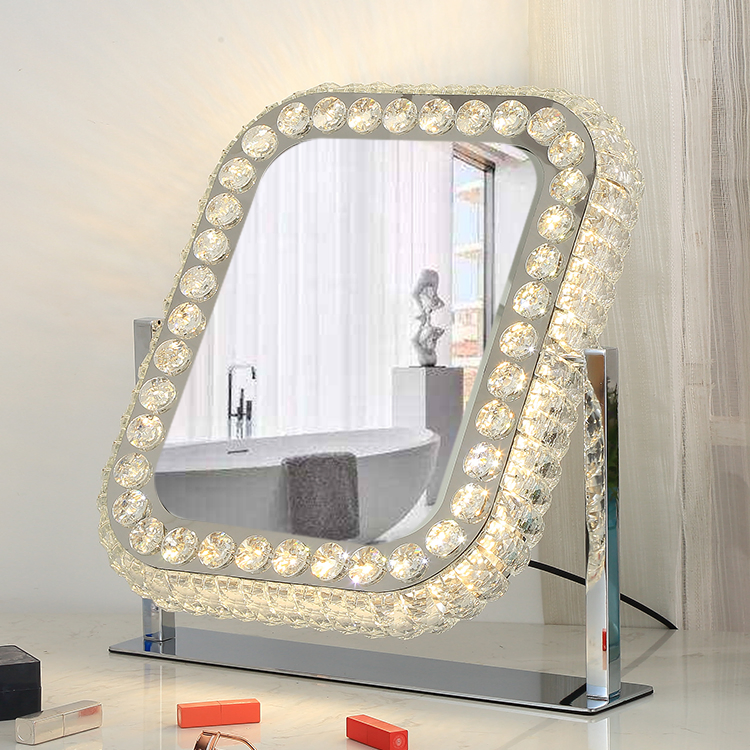 Fancy Crystal Diamond Retangular LED Vanity Makeup Hollyood Table Mirror