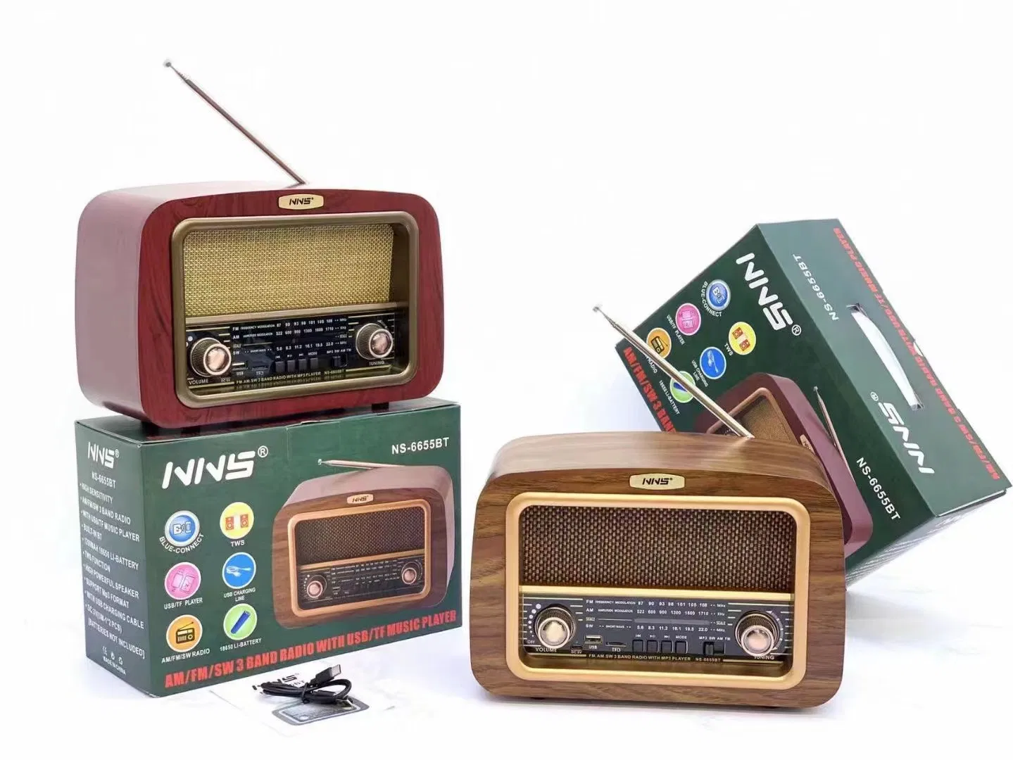 Настольная Bluetooth-колонка NS-6655BT в винтажном деревянном корпусе