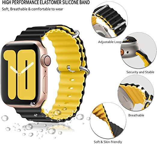 Apple Watch Band 49 45 44 42 41 40 38mm Adjustable Silicone Sport Loop Ocean Strap Men Women for iWatch Bands Series Ultra 8 7 6 5 4 3 2 1 Se