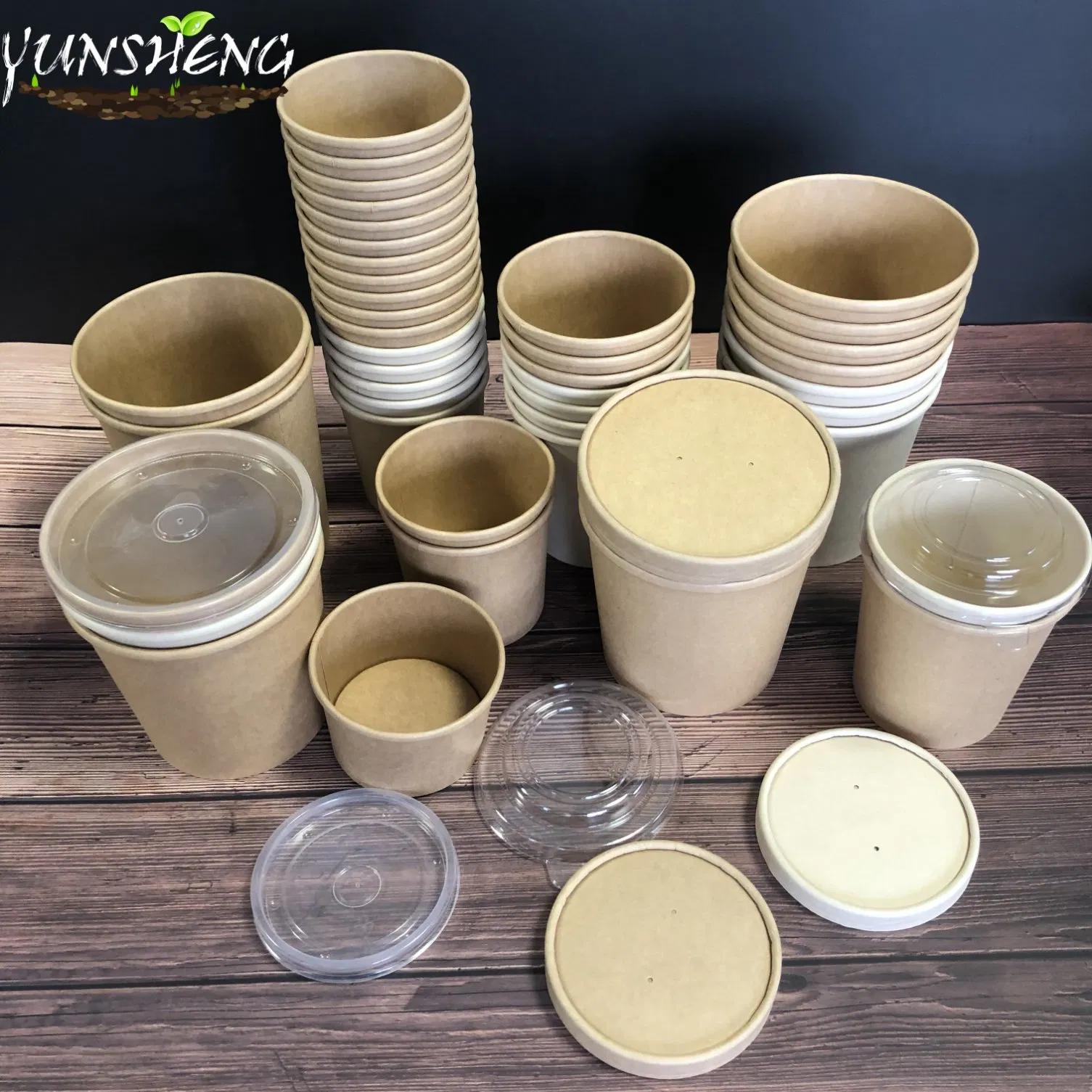 Compostable Degradable Disposable Brown Kraft Paper Cup/Eco-Friendly Customized Light Brown Bamboo Pulp Paper Soup Cup/Ice Cream Cup