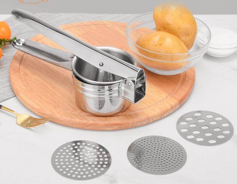 3 in 1 Multi Functional Stainless Steel Potato Press Ricer Manual Masher for Smooth Mashed Potatoes, Vegetables Fruits Kitchen Helper