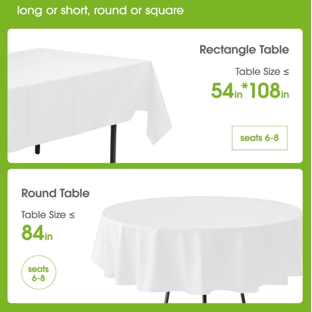 OEM Plastic Table Cloth Disposable 10 Pack, 54 X 108 Inch Table Cloths, Table Cover