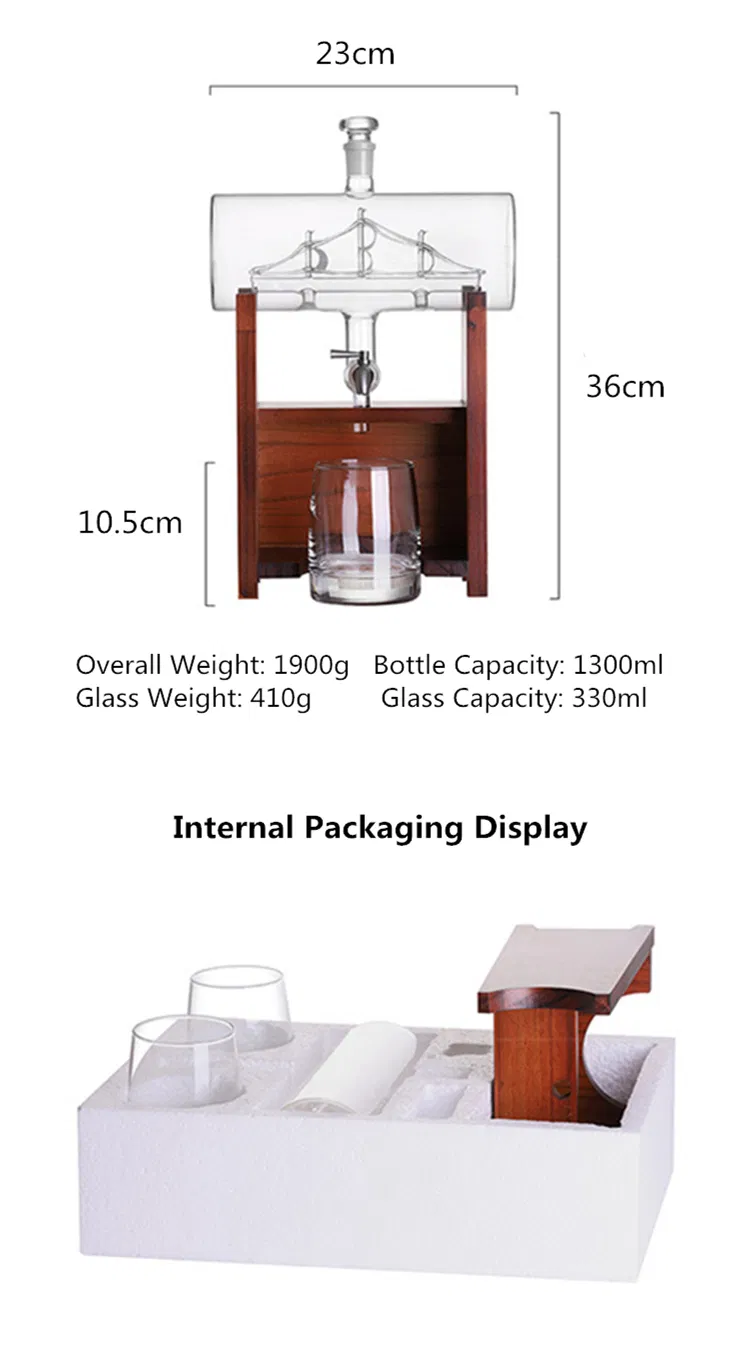 Custom Creative 1300ml Whiskey Wine Decanter Bottle Embedded Sail-Shaped Wine Decanter Dispenser
