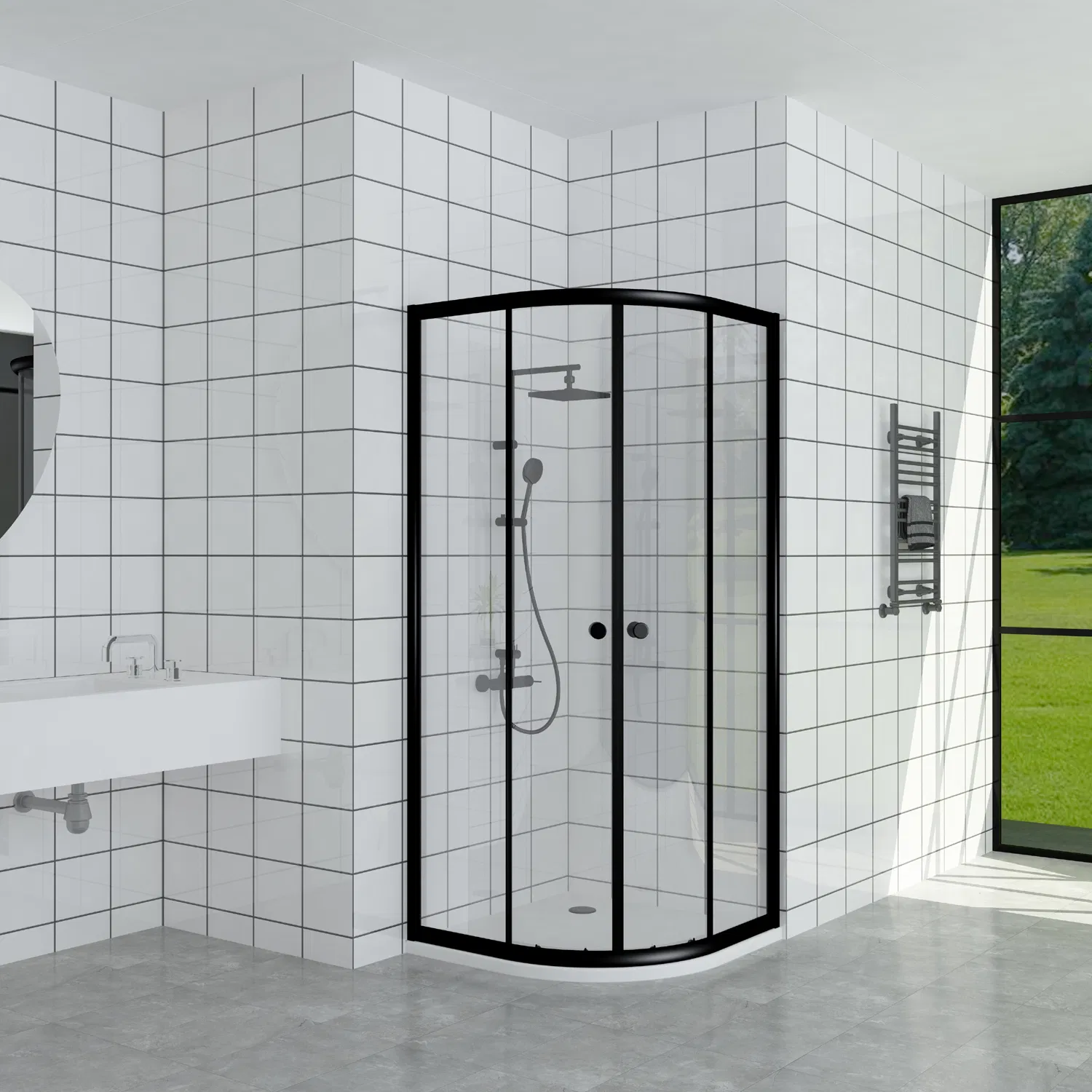 Hangzhou Bathroom Black Toilet Round Shower Enclosure 90X90
