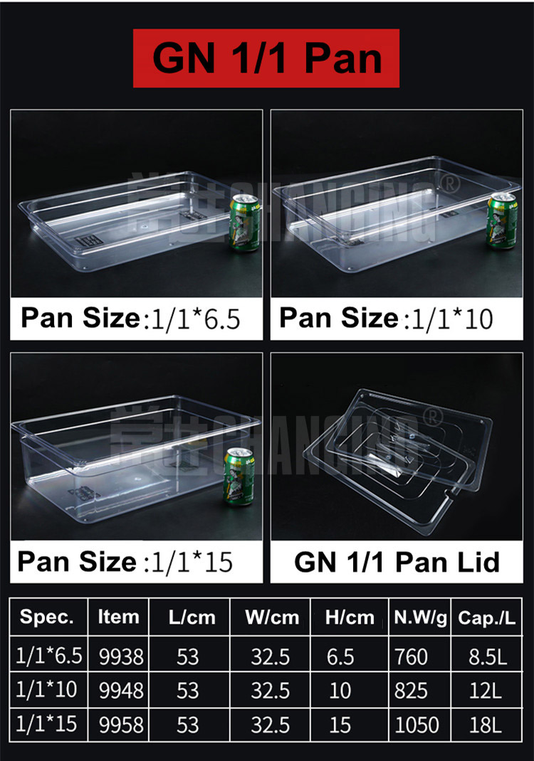 Changing Wholesale 1/1 PC Gn Pan Clear Commercial Kitchen Food Tray