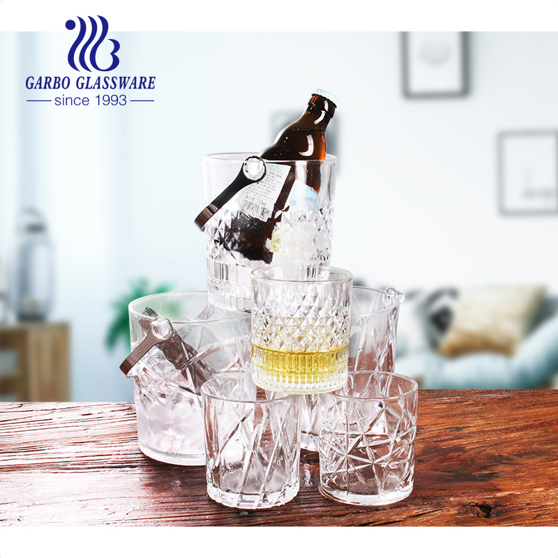 1000ml High Quality Garbo New Glass Ice Bucket with Engraved Pattern