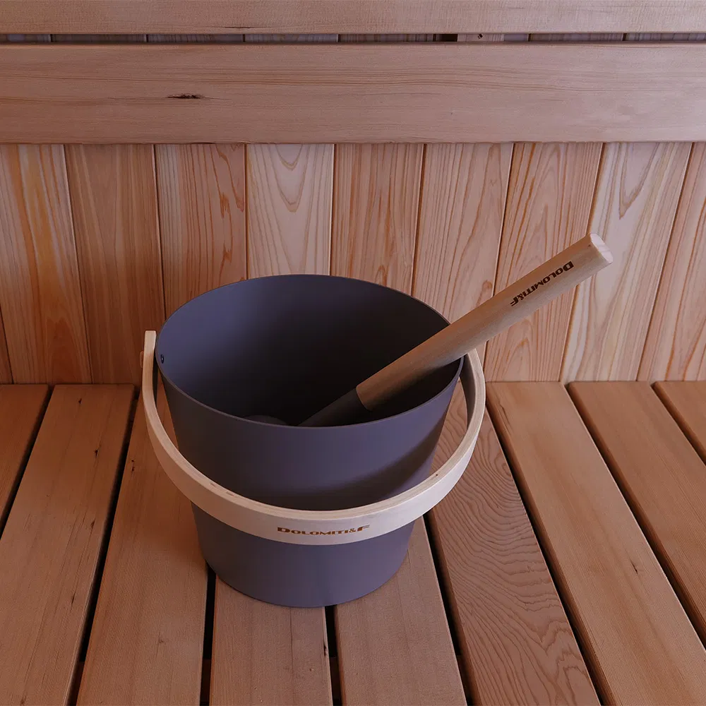Luxury Sauna Room Bucket and Ladle Kit in Brown Wood
