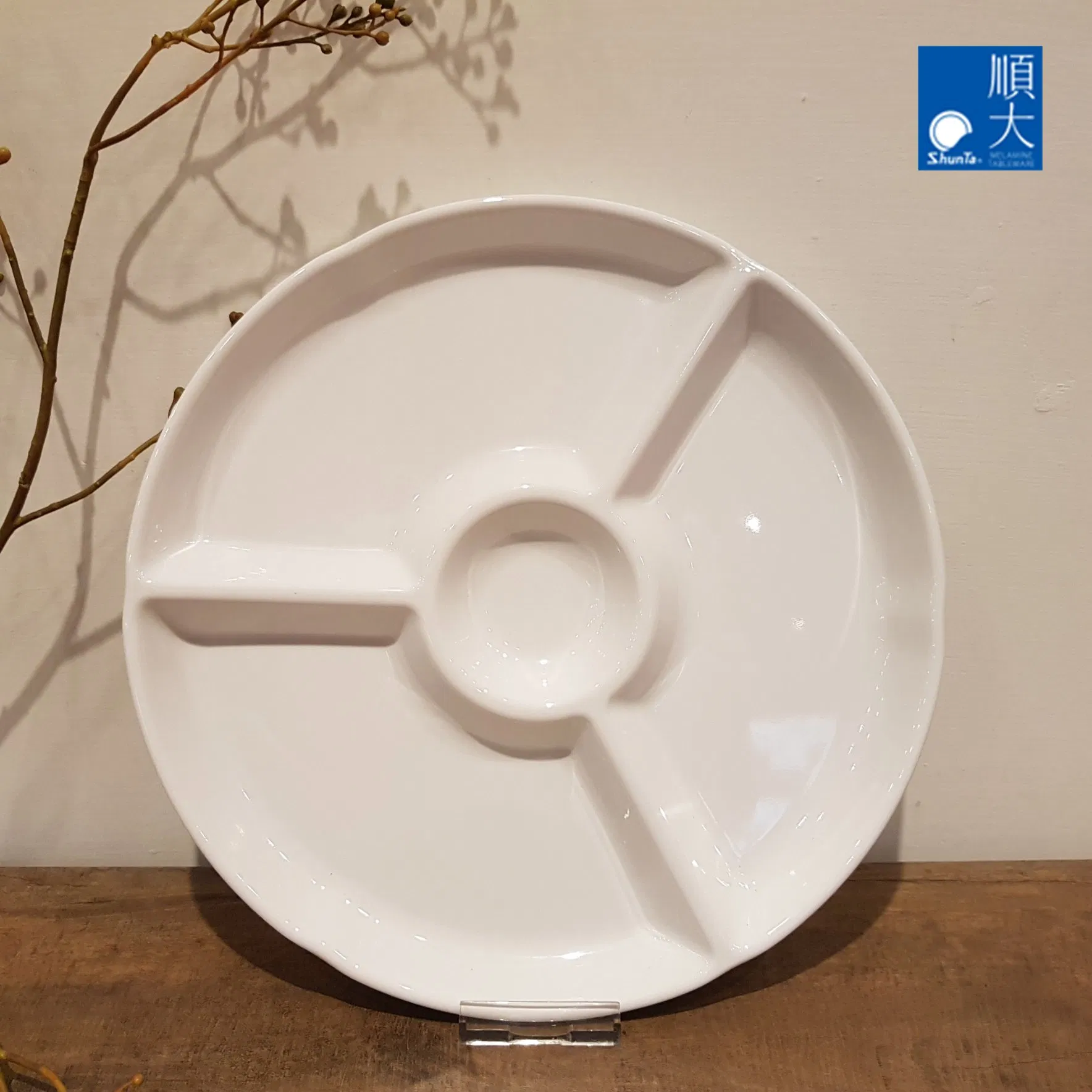 4-Divided Round Dish Melamine Plate Imitation Porcelain Material Side Dish