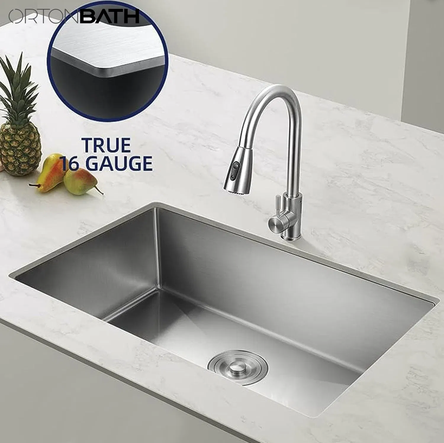 Ortonbath Kitchen Sink 30 Inch Undermount 16 Gauge Stainless Steel Kitchen Sink Single Bowl Workstation Sink