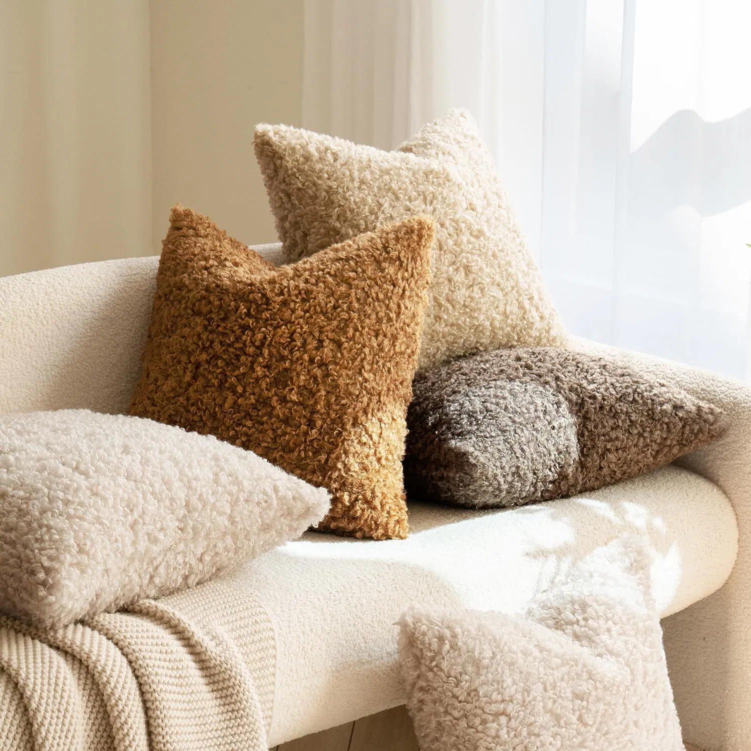 Luxury Soft Plush Teddy Bear Fur Pillow Case - Thickened Solid Color Modern Minimalist Sofa Cushion - Nordic Home Decor for Living Spaces