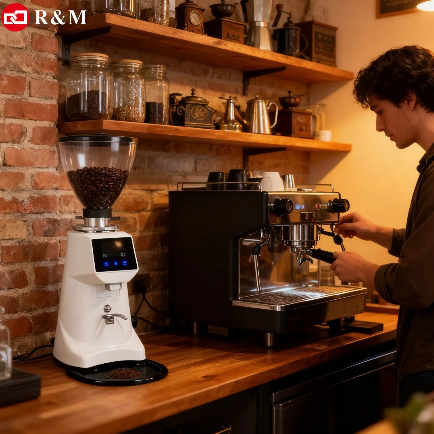 Best Price RM Commercial Industrial Quiet Poretable Good Quality Auto Grind Espresso Coffee Bean Powedering Mill Doser Maker Grinder Machine with Ground Coffee