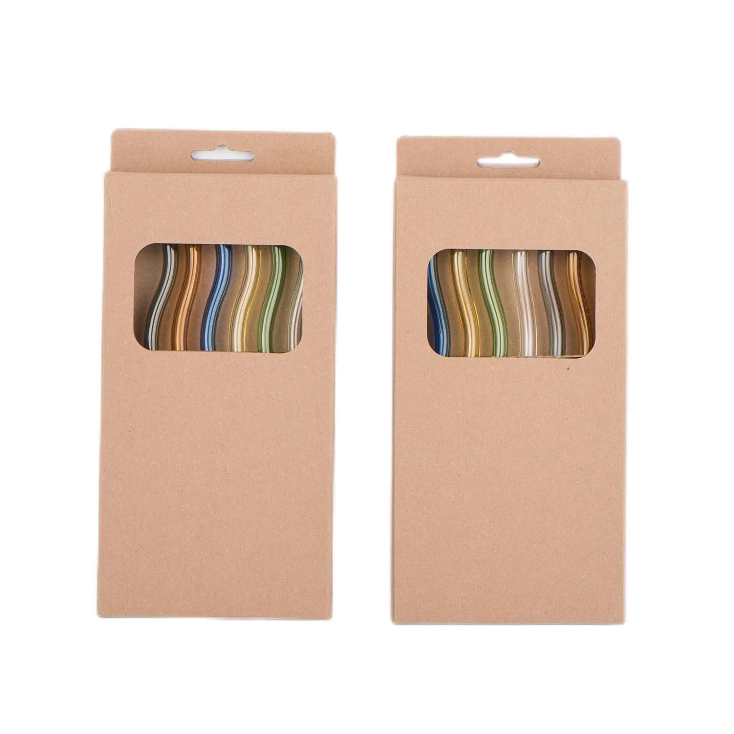 Стеклянная трубочка для напитков волнистая, 6 шт в крафт-боксе