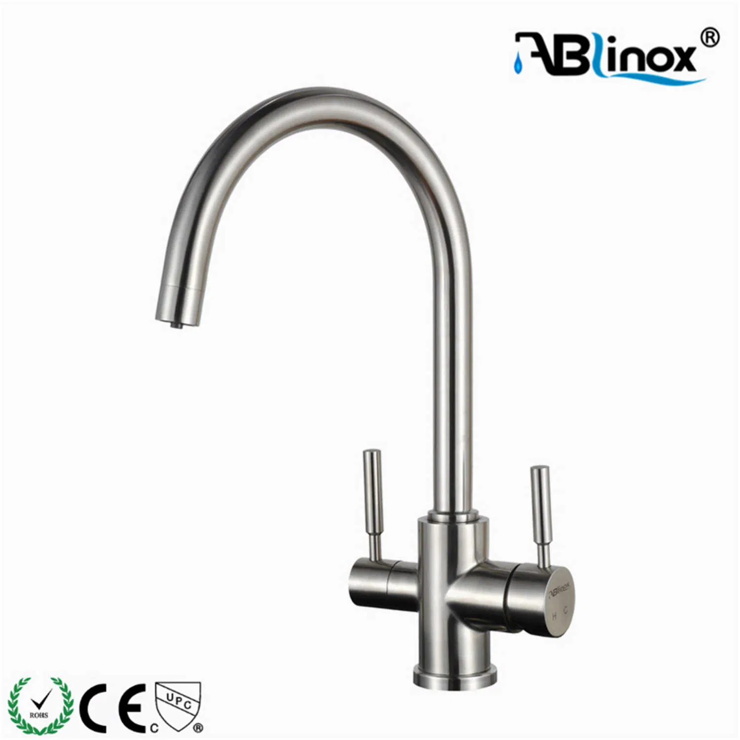 304 Stainless Steel Three Holes Deck Mounted Cross Handle Mixer Faucet