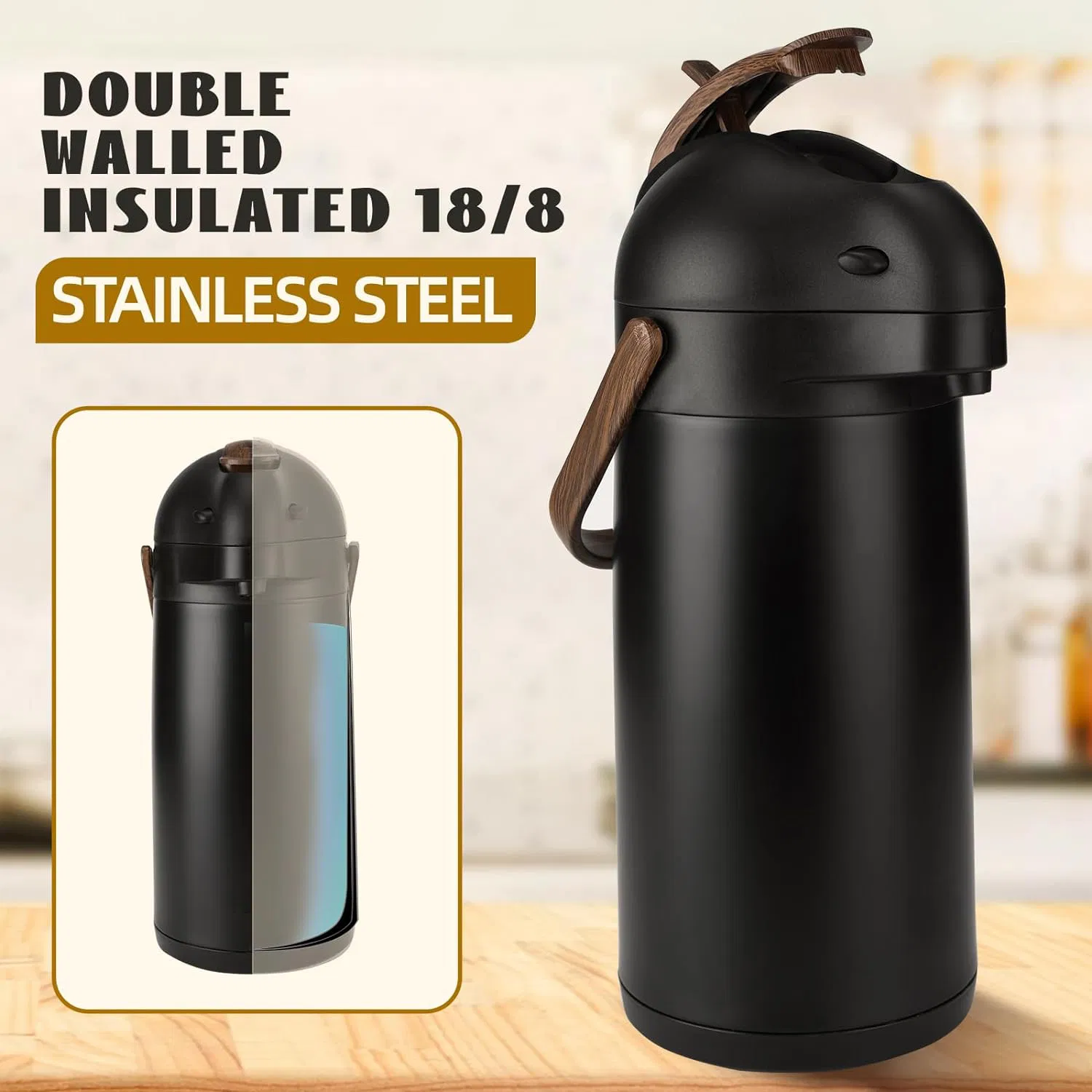 Amazon Thermal Coffee Dispenser Termos Air Panas Thermos with Pump Airpot Beverage Insulated Garrafa Termica Carafe Vaso Copo Termico