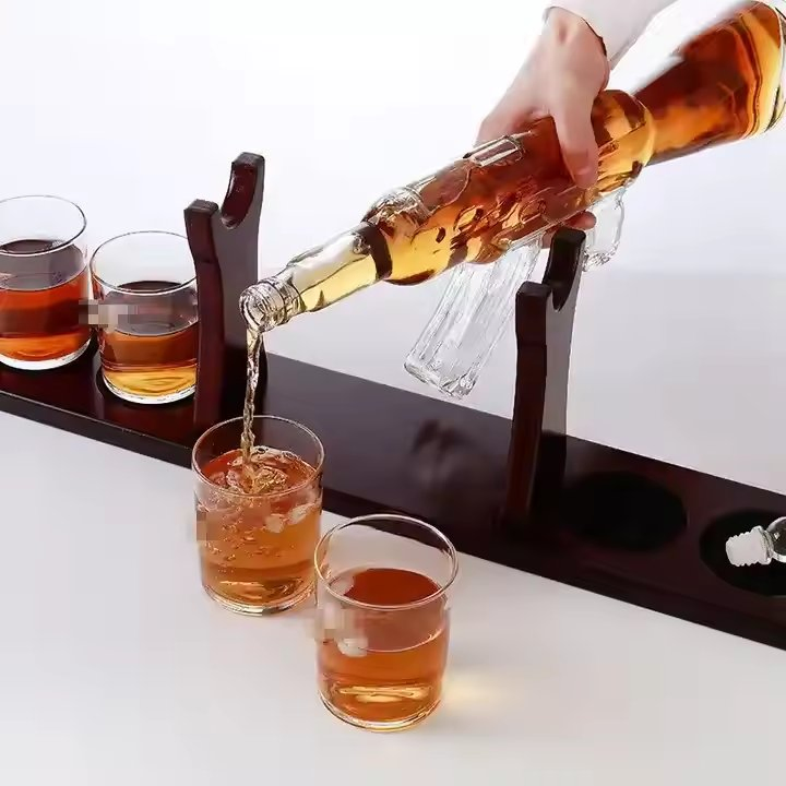 800ml Brandy Vodka Glass Wine Decanter Set Whisky Tequila Clear Ak47 Gun Shaped Liquor Bottle for Sale Men Dad Brother Husband Gift