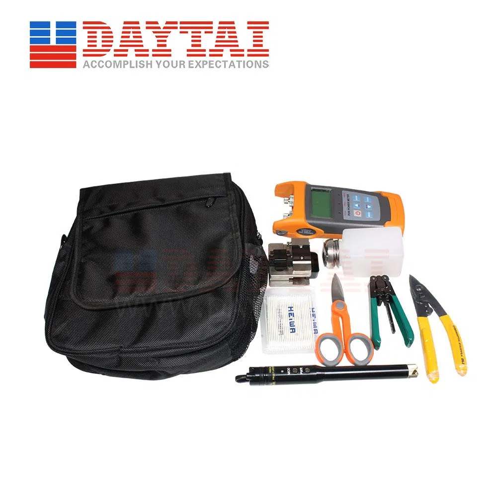 Fiber Optic Accessories Kits Tool Box Including Visual Fault Locator, Fiber Cleaver, Kevlar Scissors, Cable Stripper