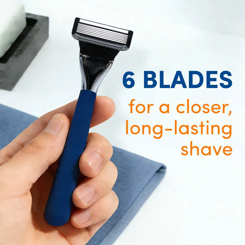 Six Curved Blade Razor Metal Handle Mea Shave Cartridge Razor
