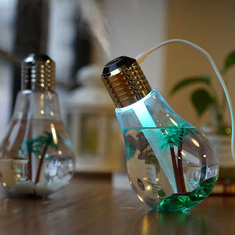 Cute Small Bulb Shaped Desktop Micro Landscape Humidifier Quiet Moisturizing Safe Home Appliance Decoration Gift