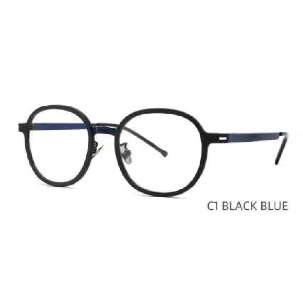 Vm-2001 Black-Dominant Blue-Accent Round-Frame Glasses