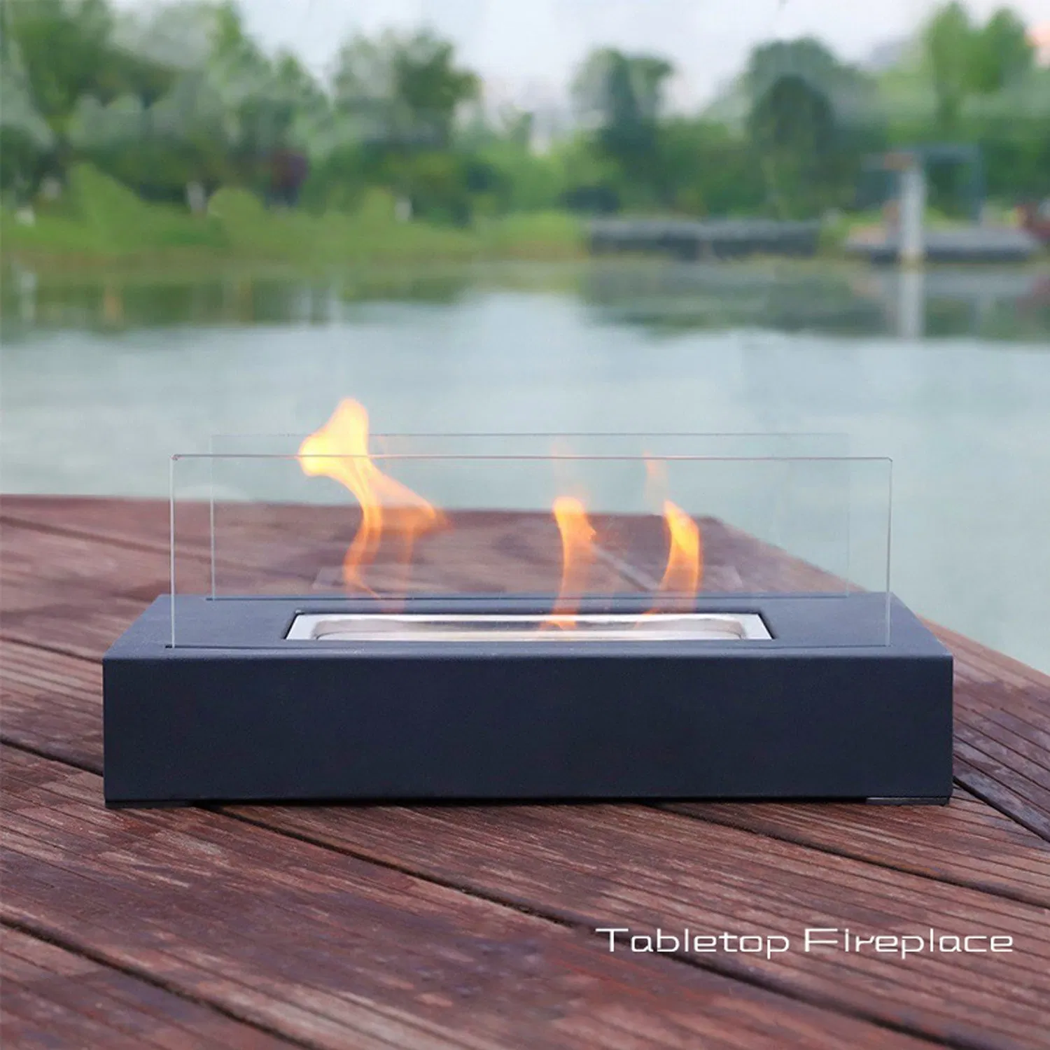 Big Freestanding Retangular Bioethanol Fireplace Large Burner Patio Heater Indoor Outdoor Metal Ethanol Fire Pit