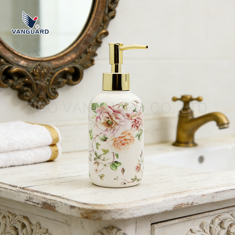 Premium Ceramic Body Wash Bottle Custom Porcelain Refillable Shower Gel Bottle with Pump Head