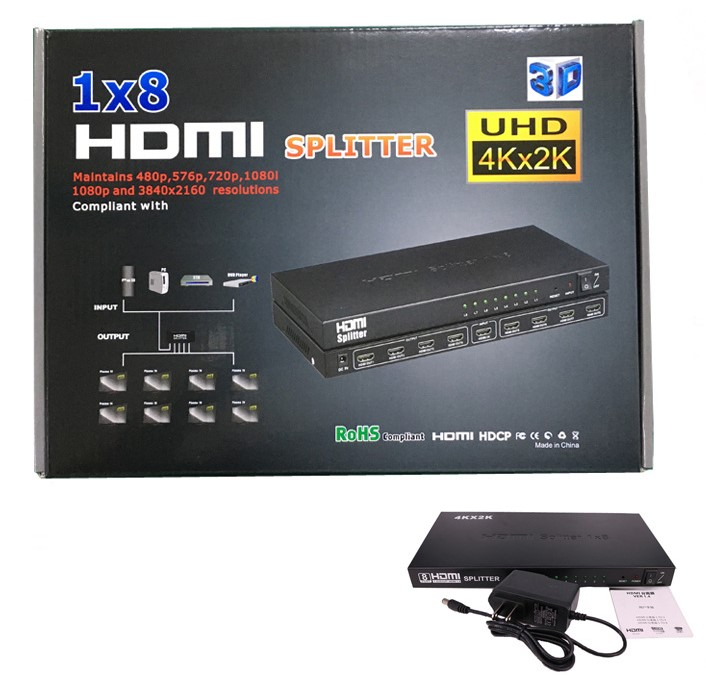 HDMI-сплиттер 1x8, 4K, 3D