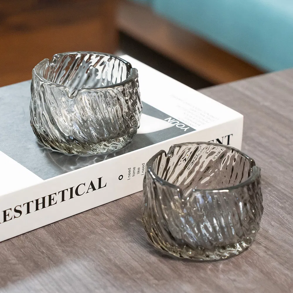 Стеклянная пепельница круглая серая, 150 мл