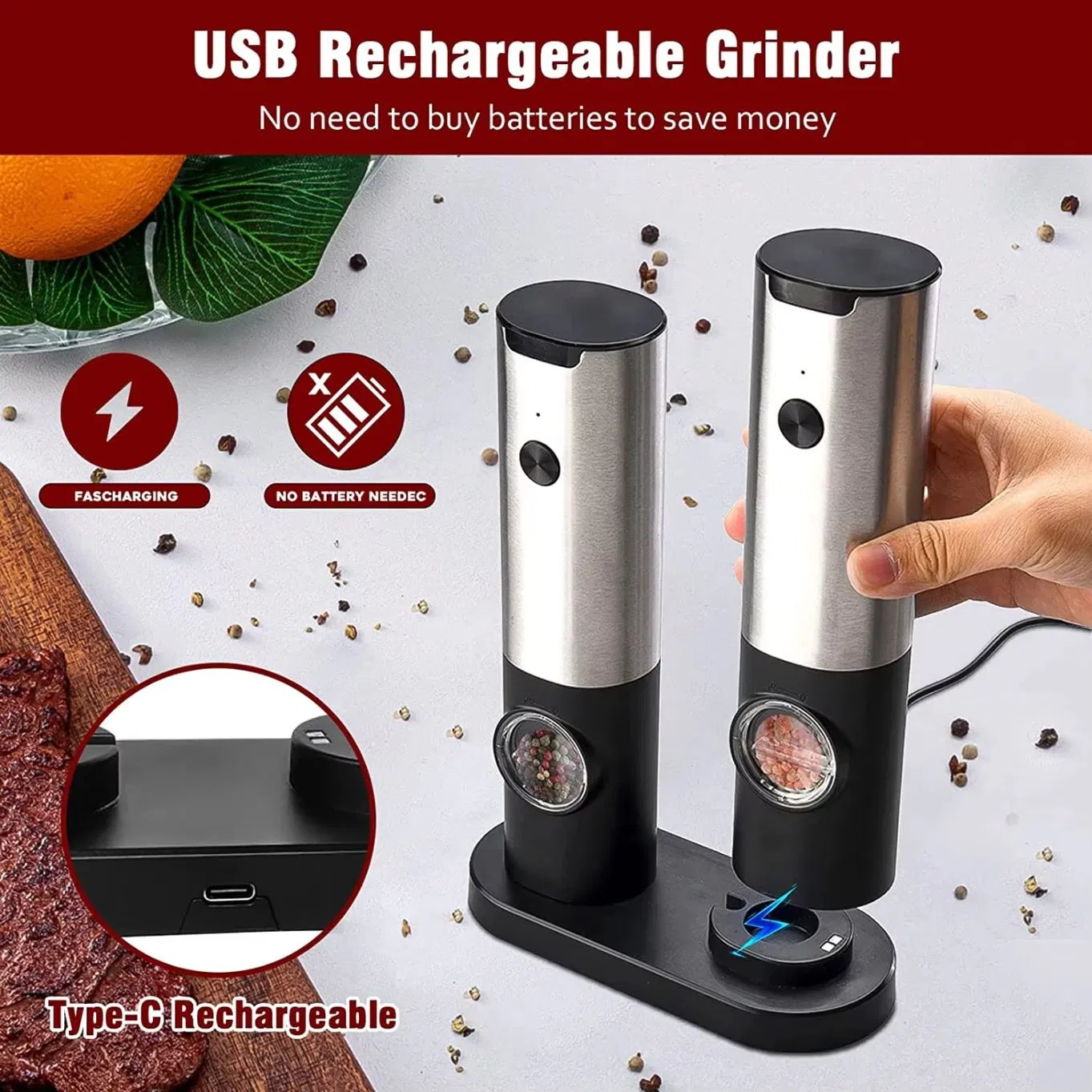 Unique Product Whole Sale Price Salt Pepper Grinder Small Electric Home Stainless Steel Kitchen Product