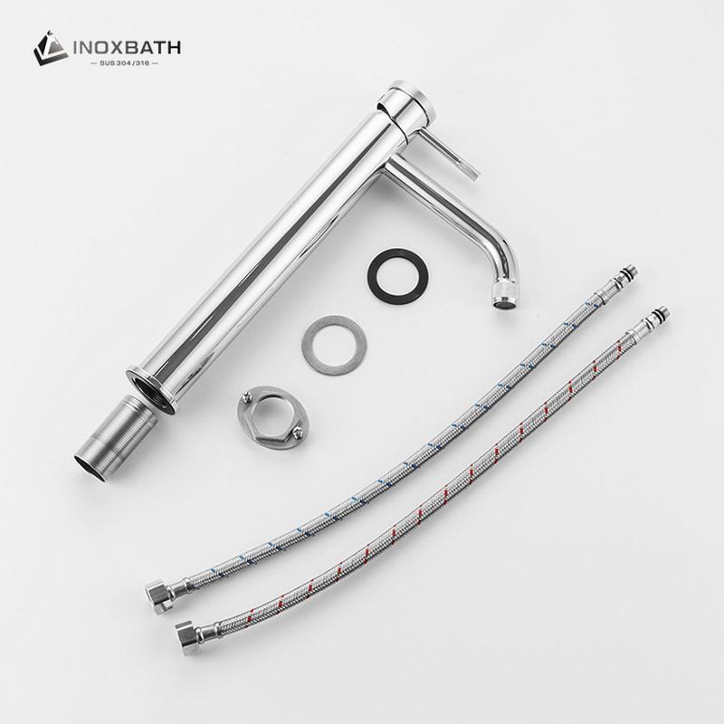 Custom Height Basin Faucet Single Handle with Knurled Detail, 304 Stainless Steel