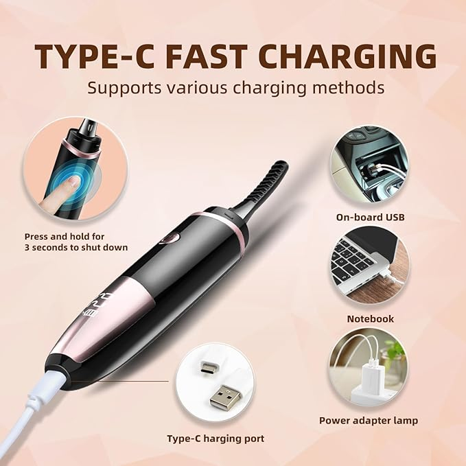 Rechargeable Heated Eyelash Curler - Fast Heat, Long-Lasting Results