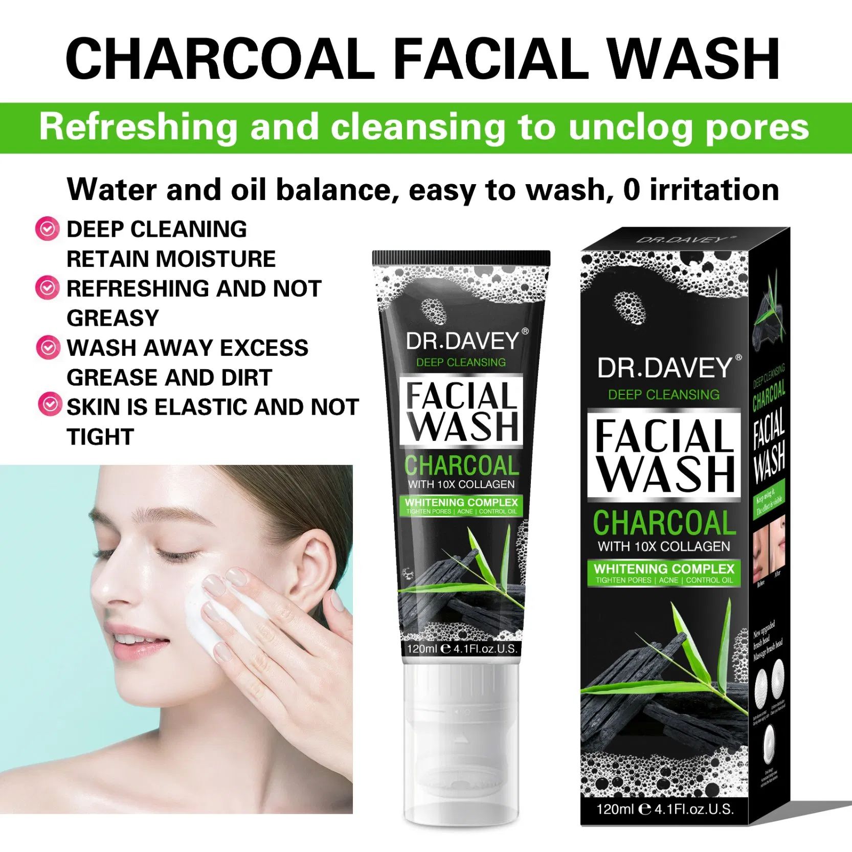 Dr. Davey Charcoal Facial Wash Moisturizing Deep Cleansing Control Oil 120ml