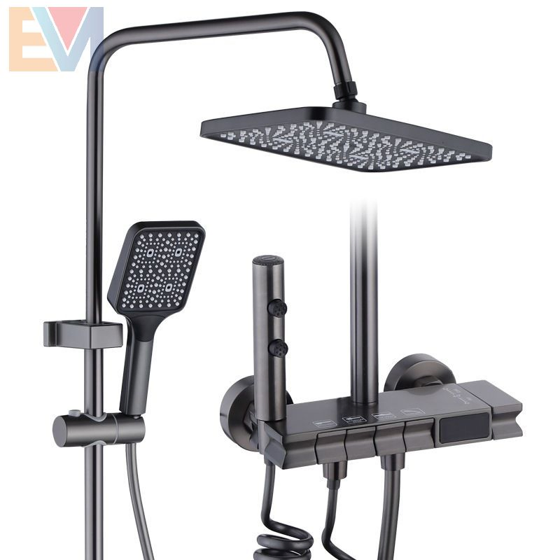 Bathroom Set Black Brass Shower Faucet Hot and Cold Shower System Rain Shower Set