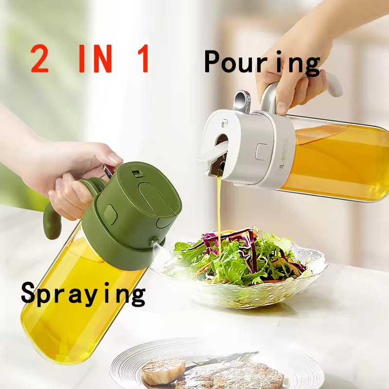 18.5oz 550 Ml Oil Sprayer Pot Kitchen Cooking Pouring Press Olive Vinegar Coconut Glass Bottle Spray Oil Dispenser Bottle 2 in 1